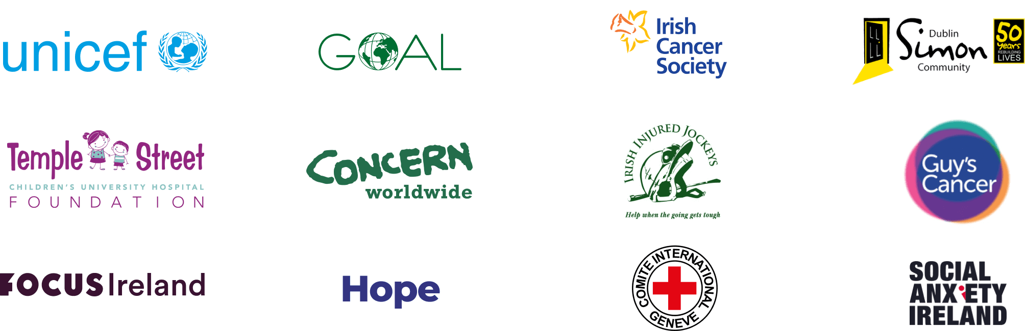 SoftCo supported charities logo list