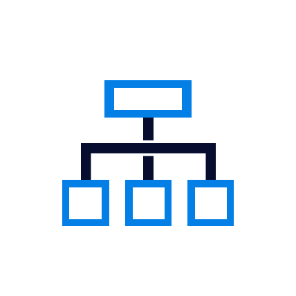 Icon showing a hierarchical workflow or system structure