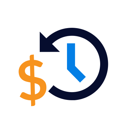 Icon showing a dollar sign, clock, and circular arrow