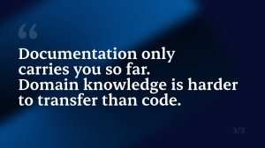 Quote graphic explaining that domain knowledge in AP automation is harder to transfer and maintain than documentation or code alone.