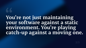 Quote graphic explaining that maintaining internally built AP automation means keeping pace with constantly changing systems, integrations, and environments.