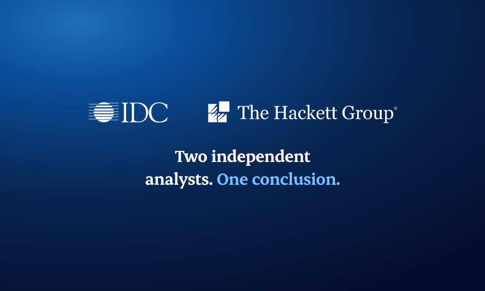 The IDC and The Hackett Group logos above the words “Two independent analysts. One conclusion.”
